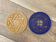 Load image into Gallery viewer, Set of 4 Cookie Cutters & Molds Hamsa, Magen David, (David's Star) Hanukkah (Menorah) Savivon (Dradel) 4.5"