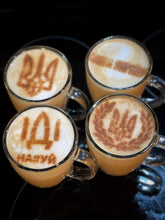 Load image into Gallery viewer, SUPPORT UKRAINE Set of 4 Stencils for Pancakes, Bread, Cappuccino, Hot Cocoa & Hot Chocolate 3.5-Inch-Scale Produced by 3D Kitchen Art