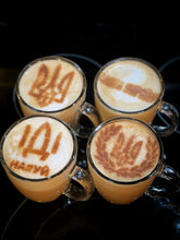 Load image into Gallery viewer, SUPPORT UKRAINE Set of 4 Stencils for Pancakes, Bread, Cappuccino, Hot Cocoa & Hot Chocolate 3.5-Inch-Scale Produced by 3D Kitchen Art