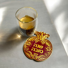 Load image into Gallery viewer, Set of 4 Pomegranate Drink Coaster Hot for Tabletop Protection Home Table Decoration Jewish Hebrew Rosh Ha-Shana
