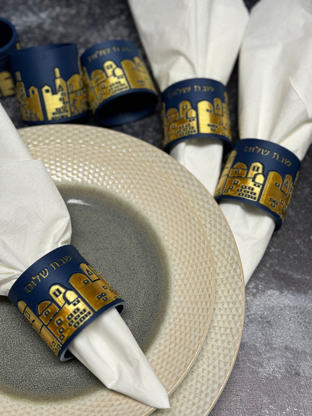 Shabbat Shalom Golden Jerusalem Napkin Ring Home Table Decoration